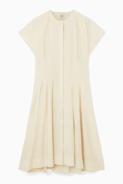 WAISTED PLEATED MIDI DRESS