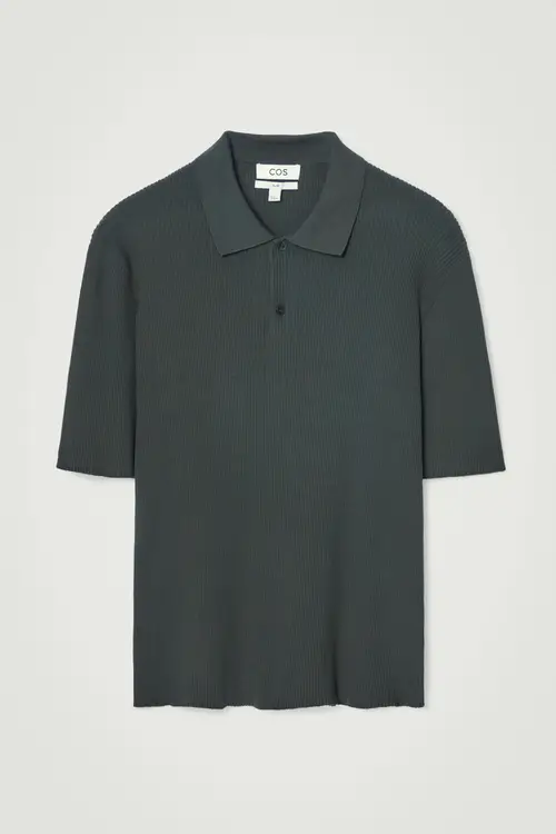 SLIM RIBBED-KNIT POLO SHIRT