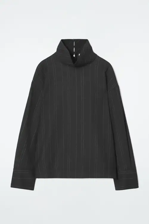 PINSTRIPED FUNNEL-NECK BLOUSE