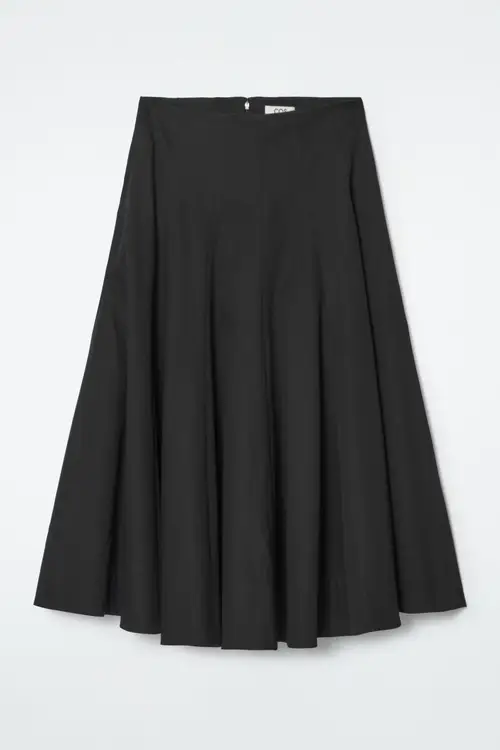 VOLUMINOUS PLEATED COTTON MIDI SKIRT