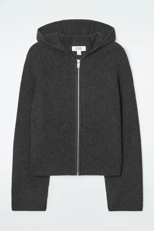 RIBBED MERINO WOOL HOODED JACKET