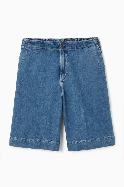 ELASTICATED LONGLINE DENIM SHORTS