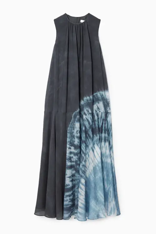 GATHERED A-LINE MAXI DRESS