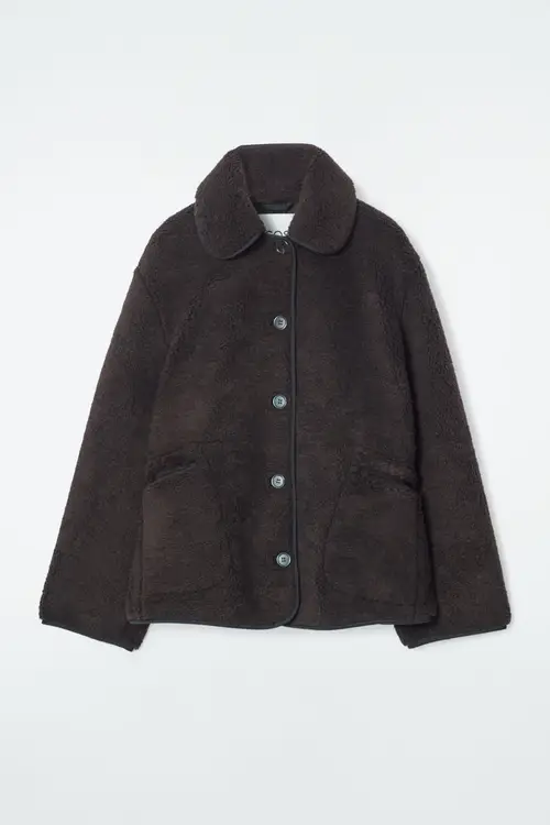 COLLARED FAUX SHEARLING JACKET