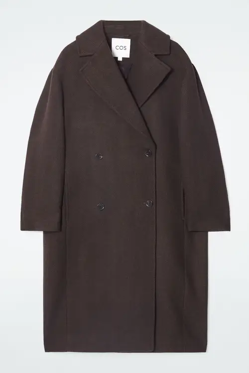 DOUBLE-BREASTED WOOL-HERRINGBONE COAT