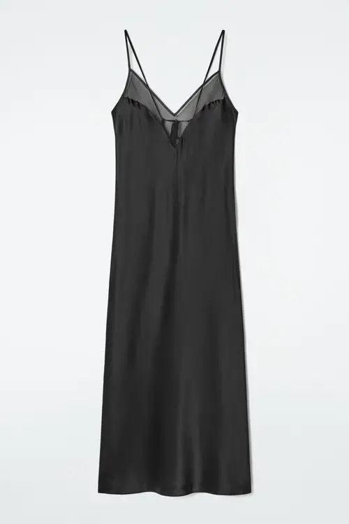 SHEER-PANEL SILK SLIP DRESS