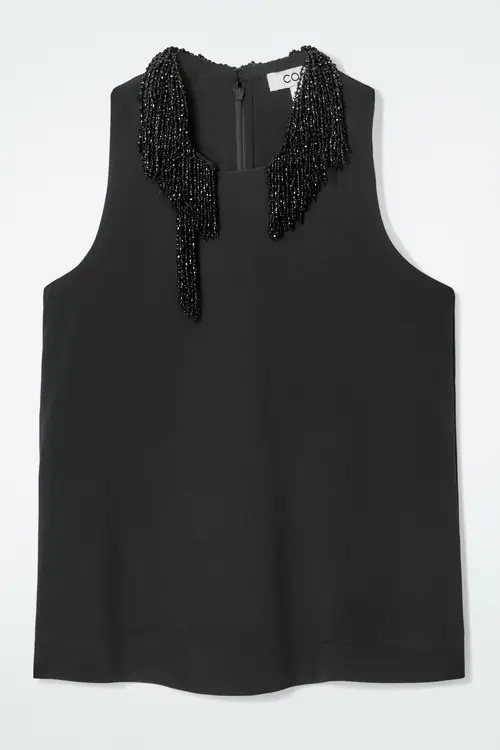 EMBELLISHED RACER-NECK TOP