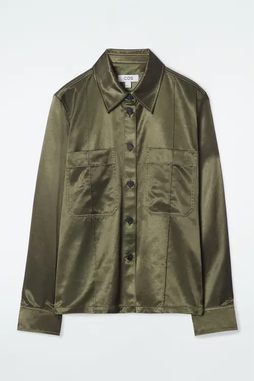 REGULAR PINTUCKED SATIN UTILITY SHIRT