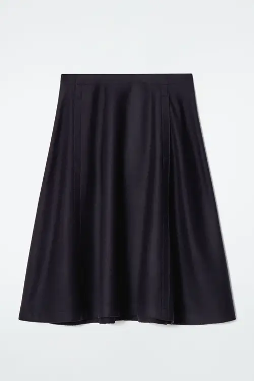 PANELLED WOOL MIDI SKIRT