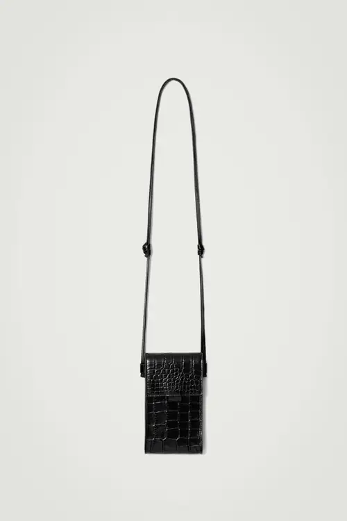 CROC-EFFECT LEATHER CROSSBODY PHONE POUCH