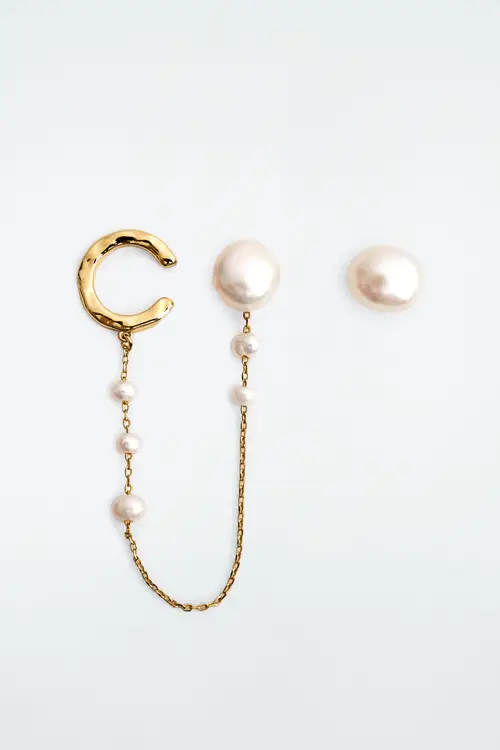 FRESHWATER PEARL CHAIN EARRING SET