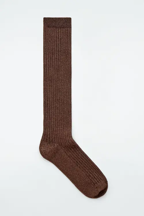 RIBBED LUREX KNEE SOCKS