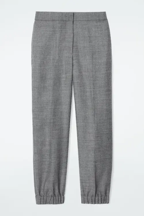 ELASTICATED WOOL-FLANNEL TROUSERS