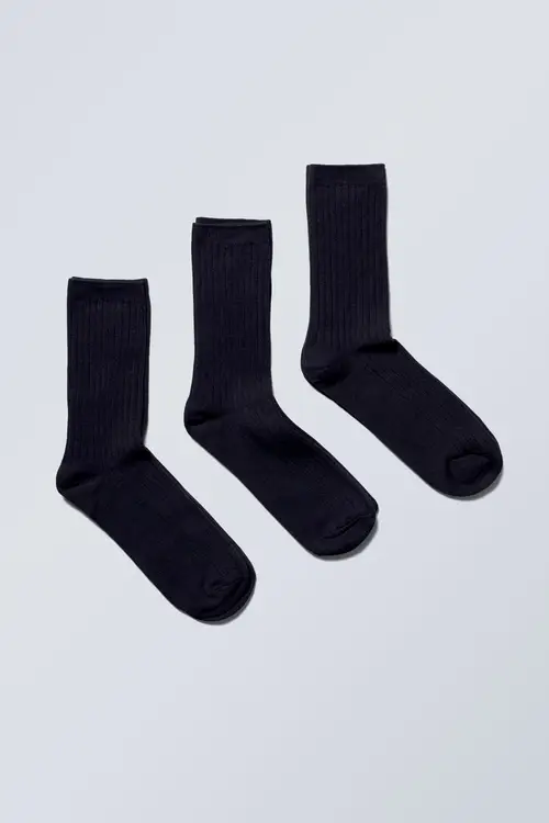 3-pack Rib Socks - Black