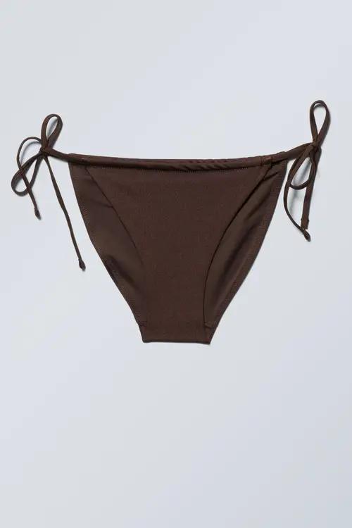 Low Waist Ruched Bikini Briefs - Brown