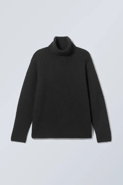 Renzo Relaxed Wool Blend Turtleneck - Black