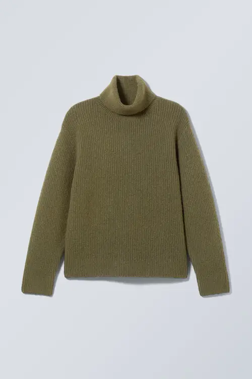 Renzo Relaxed Wool Blend Turtleneck - Green