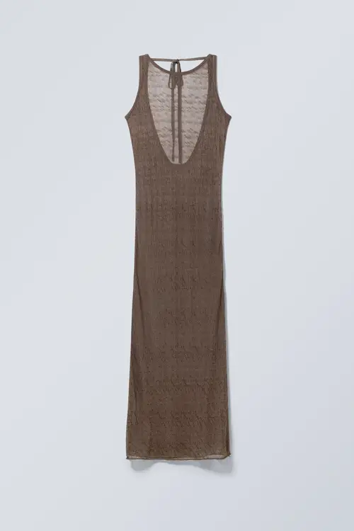 Open Back Knitted Maxi Dress - Beige