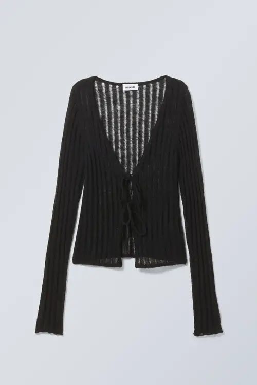 Fitted Tie Cardigan - Black