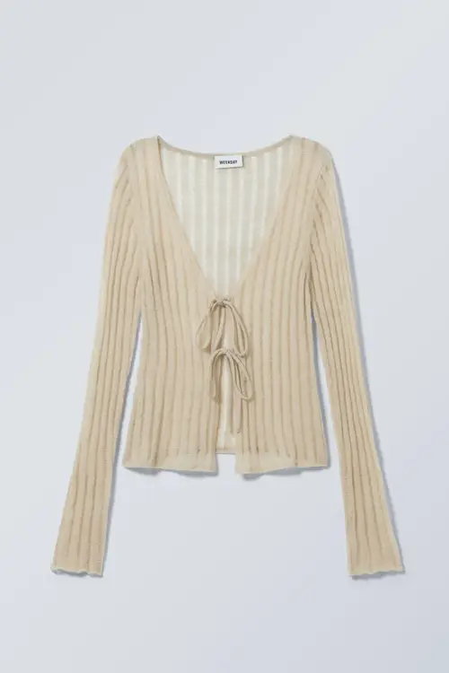 Fitted Tie Cardigan - Beige