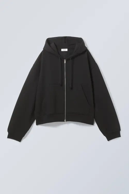 Boxy Heavy Zip Hoodie - Black