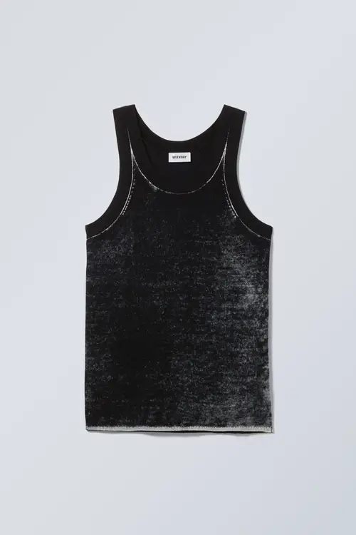 Washed Knitted Tank Top - Black