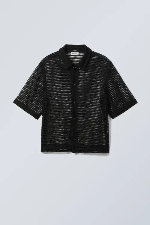 Boxy Mesh Short Sleeve Shirt - Black