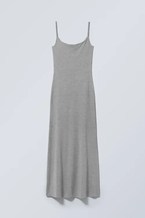 Long Fitted Strap Dress - Grey