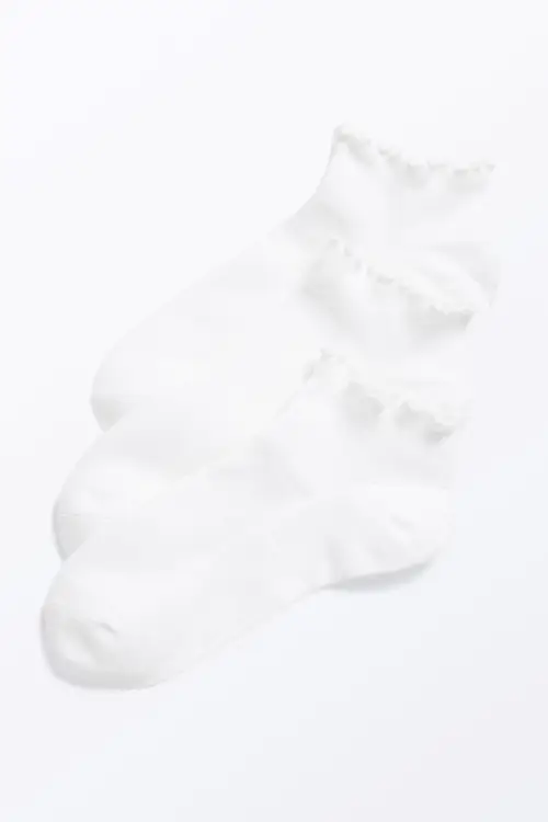 3-pack lettuce hem socks - White