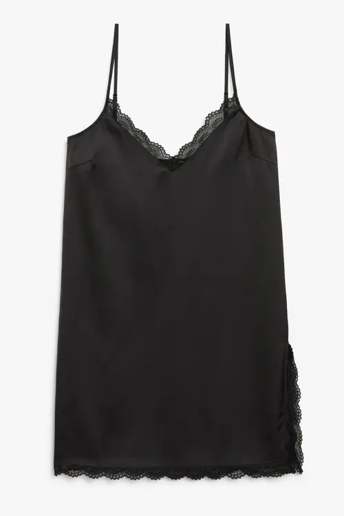 Lace trim slip dress - Black