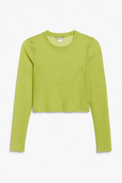 Long sleeve cropped mesh top - Green