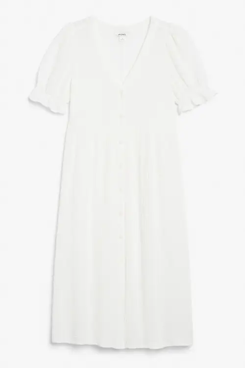 Puff sleeve midi dress - White