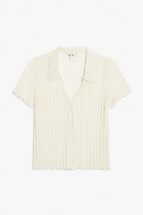 Transparent structured short sleeve shirt - Beige