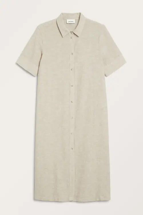 Linen blend shirt dress - Brown