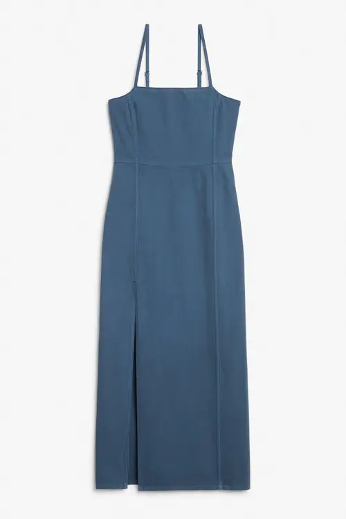 Square-neck denim maxi dress - Blue