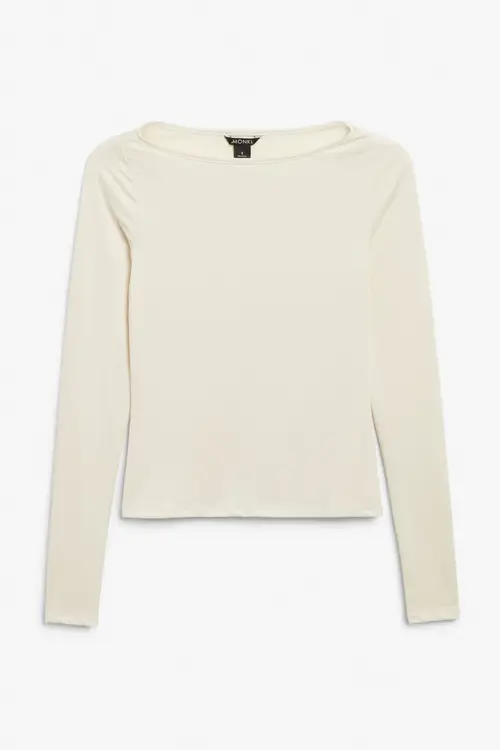 Long sleeve boat neck top - Beige