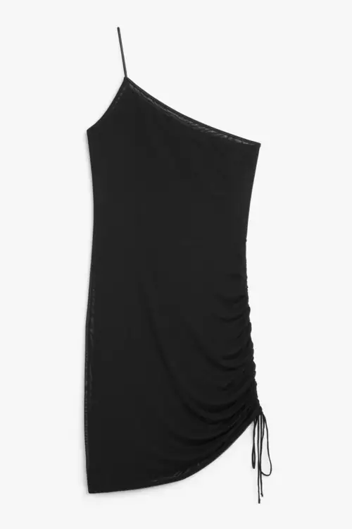 One shoulder mini slip dress - Black