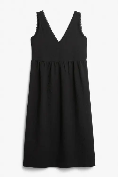 Sleeveless ruched midi dress - Black