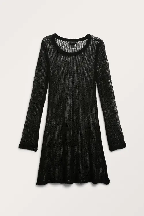 Long sleeved loose knit mini dress - Black