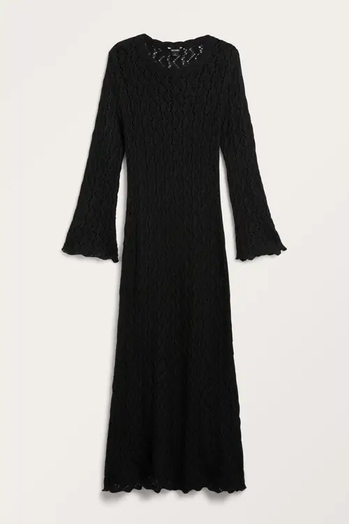 Fine knit wool blend maxi dress - Black