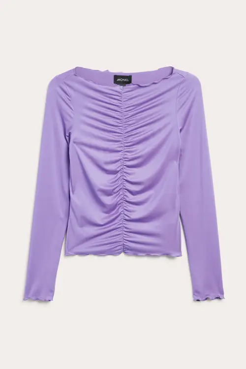 Long sleeved ruched lettuce hem top - Purple