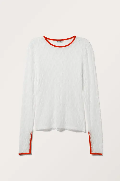 Contrast Lace Long Sleeve Top - White