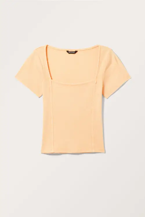 Square Neck Short Sleeve Top - Orange