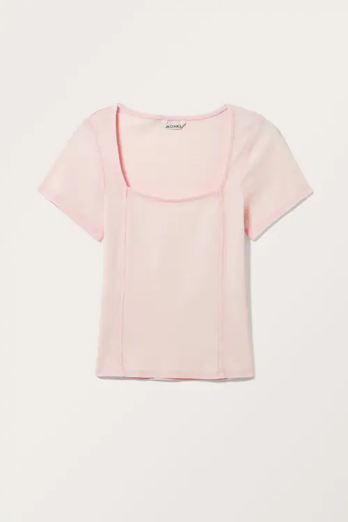 Square Neck Short Sleeve Top - Pink