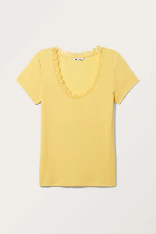 Fitted Short Sleeve Pointelle Top - Yellow