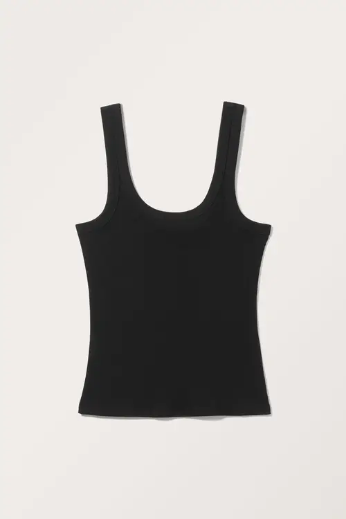 Rib Fitted Tank Top - Black