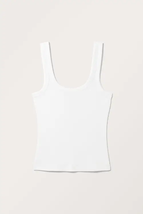 Rib Fitted Tank Top - White