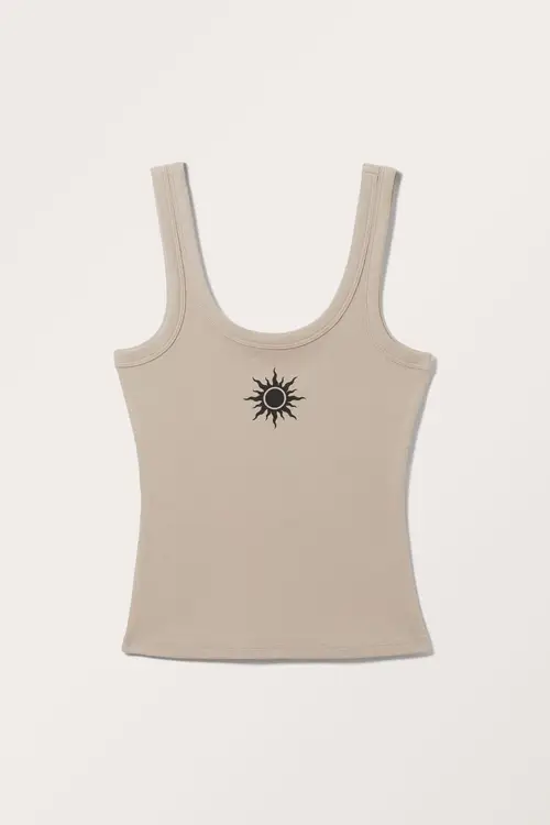 Rib Fitted Tank Top - Brown