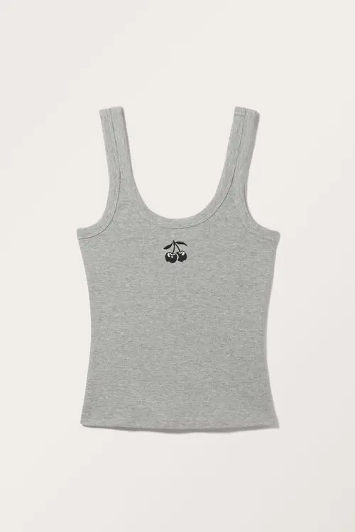 Rib Fitted Tank Top - Grey