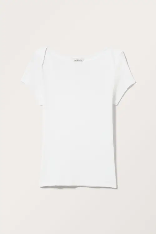 Rib Fitted Boatneck T-shirt - White